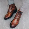 Cosidram الرجال بو الجلود مارتن أحذية الشتاء أحذية الأزياء الذكور الدانتيل يصل أحذية الكاحل الدافئة الرجال برشام بريثش أحذية BRM-053