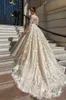 Långärmad spetsbollklänning bröllopsklänningar Robe de Mariage Applique Vestido de Noiva de Renda lyxiga brudklänningar HY230