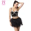 Punk Rock Gümüş / Siyah Tüp Boncuk Büstiyer Crop Top Push Up Sütyen Büyük Beden Bralette Clubwear Burlesque Bras İçin Kadınlar Brasseire