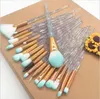 20pcs Unicorn makeup Brushes Mermaid Brush Eye Shadow Foundation Eyebrow Makeup Brushes Fishtail Brush gradient color Comestic Tool