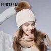 Furtalk Real Fox 모자 모자 큰 너구리 폼 폼 모자 knitte beanie 캡 스프링 가을 여자 겨울 모자를위한 겨울 모자 D18110102