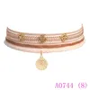 3 Stück rosa Spitze Kristall Blattgold Halskette Kette Schlüsselbein Halsband kurze Halskette Halsband Halskette A0744