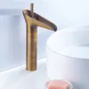 Yüksek kaliteli banyo uzun musluk krom antika pirinç yağ ovulmuş bronz musluklar tek kollu tek delikli şelale lavabosu tap286v