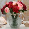 Wholesale-1 Bunch/10Heads 2015 New Silk/Simulation/Artificial Flower Camellia Romantic Wedding/Bridal Bouquet Free Shipping 0yCI