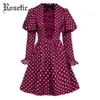Rosetic gothic vintage lolita robe polka dot femmes automne rétro arc en dentelle des années 60 fille fille mignon harajuku goth robe décontractée