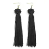 Pretty Bohemian Crystal Tassel Stud Earrings For Women Jewelry Black White Blue Red Pink Silk Fabric Long Drop Dangle Tassel Earrings