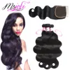 Peruviaanse Virgin Menselijk Haar Weave Onverwerkte Body Wave Natural Color 4x4 Kantsluiting met drie bundels van MS JOLI