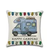 Federa per cuscino Happy Campers Fodera per cuscino quadrato in lino Fodera per cuscino per divano con chiusura a cerniera Decorazione per la casa 20 Disegni YW897-WLL