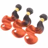 Brésilien Ombre Orange Cheveux Humains 3 Bundles avec Fermeture Body Wave 1B / 350 Orange Ombre Bundle de Cheveux Humains Offres avec Fermeture à Lacets 4x4