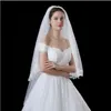 Ny slöja bröllopsklänning bröllop bröllop dubbel slöja, europeisk och amerikansk brud spets slöja vit