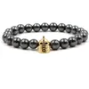 New 8mm Black Stone Hematite Bracelets Zircon Skull Helmet Beads Bangles For Women & Men Gift