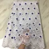 5 Yards/pc Beautiful white flower and black embroidery french net fabric with beads african mesh lace for dress BN89-2