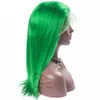 Full Lace Menselijk Haar Pruiken Braziliaanse Groene Kleur Pruik Rechte Dikke Lijmloze Kant Menselijk Haar Pruiken met Baby Haar