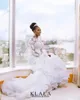 Arabisch Spitze Meerjungfrau Brautkleid Perlen Rüschen Organza Lange Ärmel Tiered Gericht Zug Brautkleider Nigerianischen Vestido De Novia