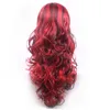 Fashion Long Loose Curly Wine red Wig Synthetic mix color Black to Burgundy Red Heat Resistant Lace Front Wig