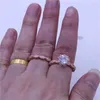 Vecalon Vintage Smycken Kvinnor Ring Set 3CT Diamonique CZ Rose Gold Fylld 925 Silver Anniversary Wedding Ring för Kvinnor Män