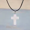 Fashion Opal Turquoise Natural Stone Druzy Cross Necklaces Jewelry with Leather Chain Necklace