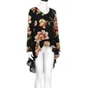 Floral Print Hoge Low Hem Hoge Lage Blouse Shirt Dameskleding Butterfly Sleeve Asymmetrische Chiffon Losse Tops Blusas P45X