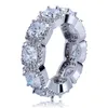 Iced Out 1 Row CZ Ring Full Bling Wedding Zircon Hollow Engagement Fashion Hip Hop Jewelry Gift