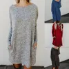 Frauen Beiläufige Gestrickte Kleider Frühling Herbst Lose Plus Größe Kleider Las Mujeres Bleistift Kleider Kleidung Einfarbig Lange Sleeves220w