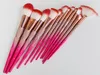 12Pcs Pink Diamond Makeup Brushes Set Power Eye Shadow Brow Lip Concealer Fan Beauty Cosmetic Eyes Face Diamond Shape Make Up Brush Kit