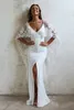 Mermaid 2019 Dresses V Neck Front Split Floor Length Sexy Backless Country Wedding Gowns with Wrap Bridal Dress Plus Size