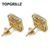 TOPGRILLZ Hip Hop Gold Color Iced Out Full Cubic Zircon Square Stud Earring Men Charm Jewelry Gifts With Screw Back Buckle281w