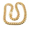 14mm Mężczyźni Cuban Miami Link Chain 18k Yellow Gold Stainless Stainless Lad Diamond Clop Naszyjnik 24 "