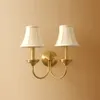 New Luxury European Copper Living Room Wall Lamp American Royal Copper Fabric Bedroom Wall Sconce Background Corridor Wall Lamp