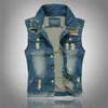 Kore İnce Denim Vest Erkek Kovboy Yelek Yelek Casual Ceketler Coats Kolsuz 2018 Büyük Beden M-5XL Delik Ripped