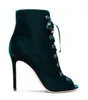 2018 Nieuwe Collectie Vrouwen Peep Toe Enkellaarzen Lace Up Velvet Buiten Dames Party Laarzen Dunne Heel Gladiator Laarzen