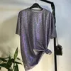 Frauen Lose Glänzende Pullover T Shirt Kurzarm Metallic Glitter Sparkly Studenten Tops Shirt Solide Colo Mode Casual Kleidung