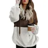 Womens 대형 겨울 두꺼운 따뜻한 긴 소매 후드 Drawstring 푹신한 가짜 양털 풀오버 스웨터 코트 탑스