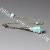 1 PC Faceted Amazonite Crystal Bullet Point Wisiorek Wahadło Naszyjnik W / Naturalne Koraliki Amazonite Antique Bronze Bail Łańcuch Reiki Chakra Wicca