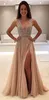 2018 Sexy Col En V Profond Transparent Robes De Bal Avec Haute Split Scintillant Perles Cristal Robes De Soirée Femmes Arabe Robes De Soirée BA7715
