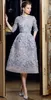Korta aftonklänningar med 3D -blommiga applikationer Halva ärmpärlor Pearls Party Dress for Women Organza Ellie Saab Formal Prom Gow2463282