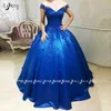 Royal Blue Avond Baljurken Applicaties Vintage Prom Party Dress Puffy Princess Quinceanera Graduation Lady Party Wear Maxi Toga Vestidos