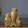 3PC Geel Family Owl Coruja Ceramica Owl Beeldjes Home Decor Ceramic Handicraft Crafts Room Decoration Porselein Animal Figurine