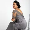 Plus Size Gray Mother Of The Bride Dresses With 3 4 Sleeves Scoop Neck Lace Chiffon Women Formal Gowns DH4036