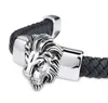 Tête de Lion Noir Bracelet En Cuir Véritable Qualité Cool Punk Rock Animal En Acier Inoxydable Hommes Bracelets Bracelets Accessoire