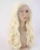 LYCS pas cher vente soirée dansante cosplays longue lumière blonde cheveux ondulés résistant à la chaleur synthétique dentelle perruque naturelle