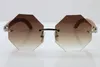 Vintage Rimless Carved Wood Sunglasses Good Quality Glasses High-end Hot Wooden Sun Glasses 4189706 Gold Brown with Red box C Decoration