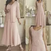 Pink Ankle Length Mother Of The Bride Dresses With Jacket Lace Appliqued Plus Size Evening Gowns Formal Wedding Guest Dress