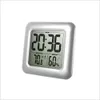 Big Room Indoor Hygrometer Waterproof Shower Time Watch Digital Bathroom Kitchen Wall Clock Silver Big Temperature and Humidity Display