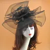 Exaggerated Large Bridal Hats Vintage Tulle Net Party Hat with Feather Stunning Black Formal Large Hats3057620