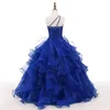 Royal Blue Girls Pageant Dress One Shoulder Crystals Beads Ruffles Organza Ball Gown Girls Birthday Party Gowns Custom Size261E
