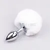 Bondage Fluffy Real Fur Bunny Rabbit Tail Plug Cosplay Animal PET Metallo acciaio Cat Cute # R56