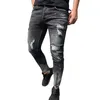 Men Jeans Stretch Destroyed Ripped Design Black Pencil Pants Slim Biker Trousers Hole Jeans Streetwear Swag Pants