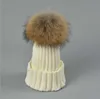 Quality Designer Childrens 100% Real Fur Ball Winter Warm Hats 15CM Pom Kids Rib Knit Acrylic Slouch Beanies Fancy Sports Baby Snow Cap Gift