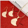 Stainless Steel Map of Ethiopian Pendant Necklace Earring Set Africa Gold Chain Necklace Map Jewelry